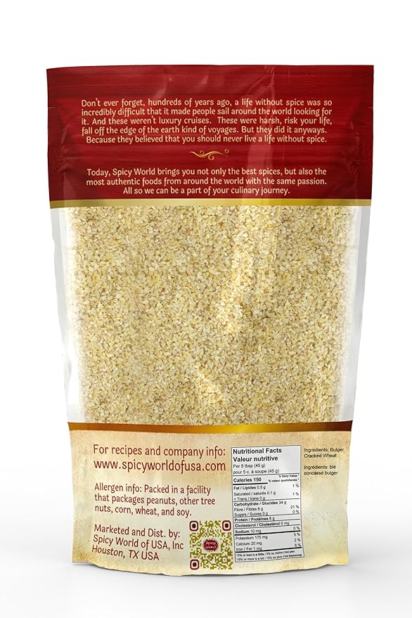 Bulgur Cracked Wheat Fine #1, 2 LB Bag (32oz) | USA Grown Bulgar Wheat for Tabouleh | 100% Natural & Pure | Great for Vegan Recipes by Spicy World
