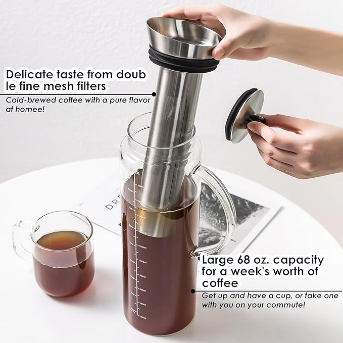 Aquach 68 Oz Cold Brew Coffee & Iced Tea Maker ??Airtight Lid for Freshness Up to 2 Weeks, Dishwasher Safe