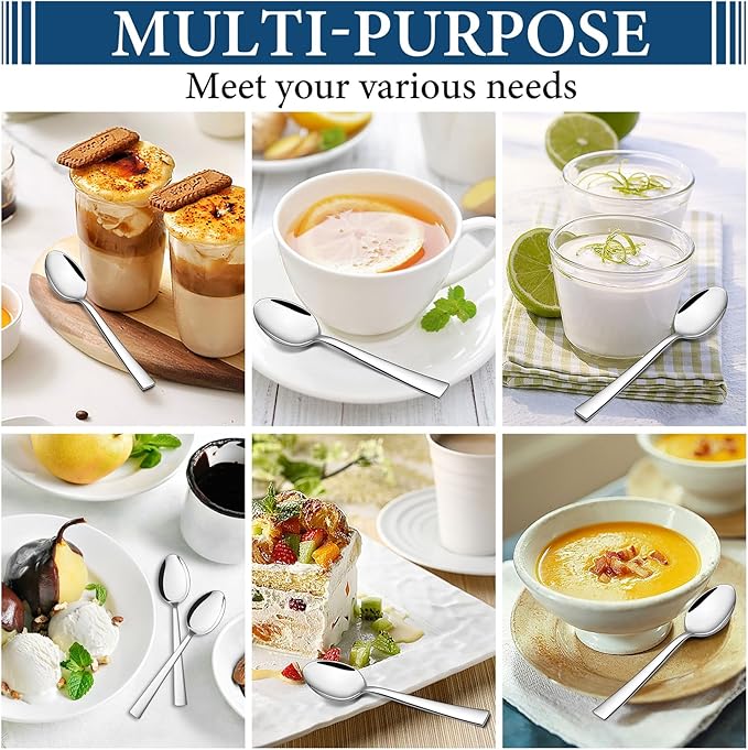 P&P CHEF Teaspoon Set (24 Pieces), 6.7" Stainless Steel Mini Tea Spoons, Premium Stirring Silverware, Kitchen Dessert Coffee Spoon Set, Mirror Finish & Dishwasher Safe