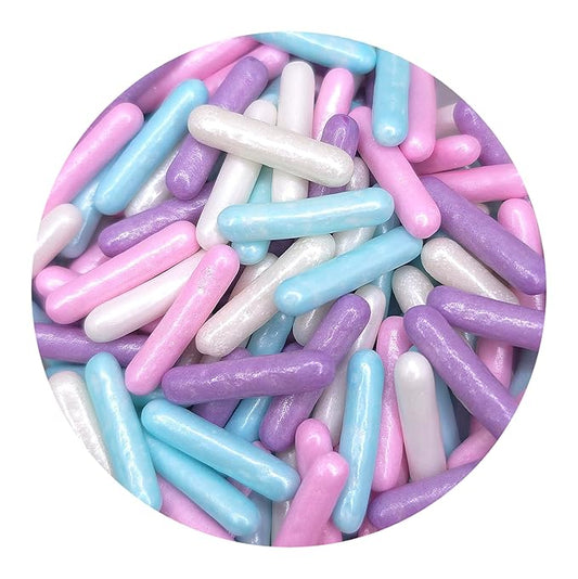 NCS Pearlized Blue, Pink, Purple and White Shaped Rod Decorative Cake or Cupcake Edible Topper, 8 ounces