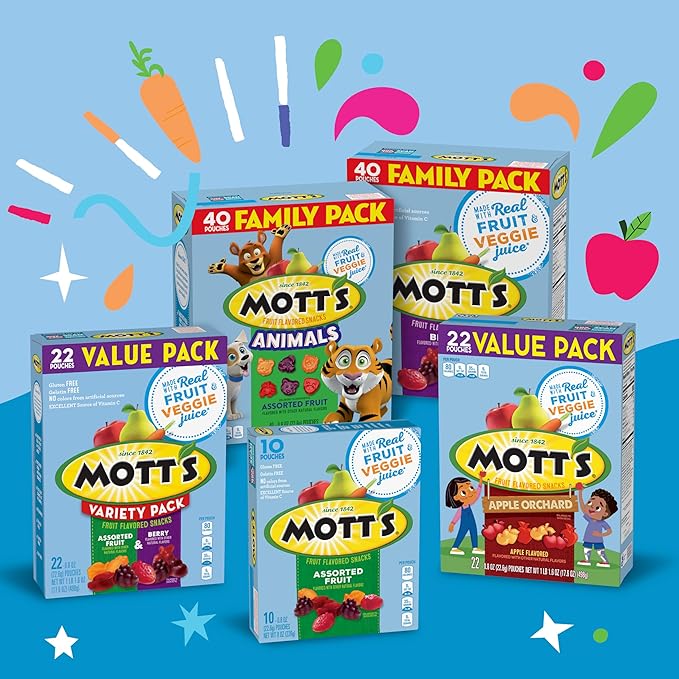 Mott's Fruit Flavored Snacks, Halloween Treats, Animals Assorted Fruit, Gluten Free Snack, Family Pack, 40 Ct, 32 oz