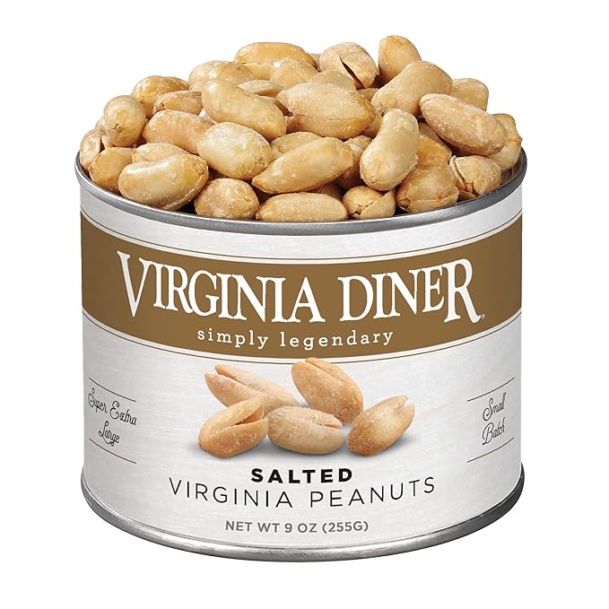 Virginia Diner All Natural Gourmet Virginia Nuts Blister Roasted Super Xl Peanuts Heart Healthy Snack or Gift 9oz (4 Pack) Salted