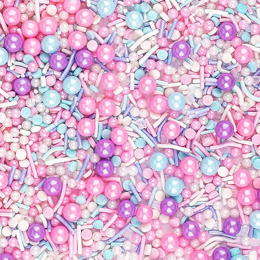 Pastel Sprinkles for Cake Decoratiing, Pink Purple Blue White Sprinkles Mix Jimmies, 130g/4.59oz, Confetti for Baking, Cookies, Cupcake, Ice Cream Toppings, Celebrations Wedding Shower Party Christmas Supplies
