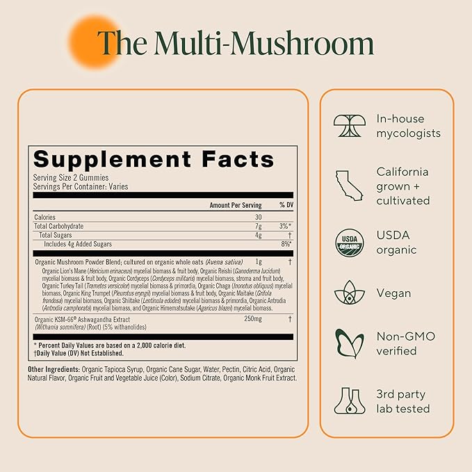 Om Master Blend Mushroom Gummies - Organic Mushroom Supplement with 10 Mushrooms and Ashwagandha ??Support Immunity, Gut Health & Stress Relief, 56 Count (28 Servings), Mixed Berry Flavor