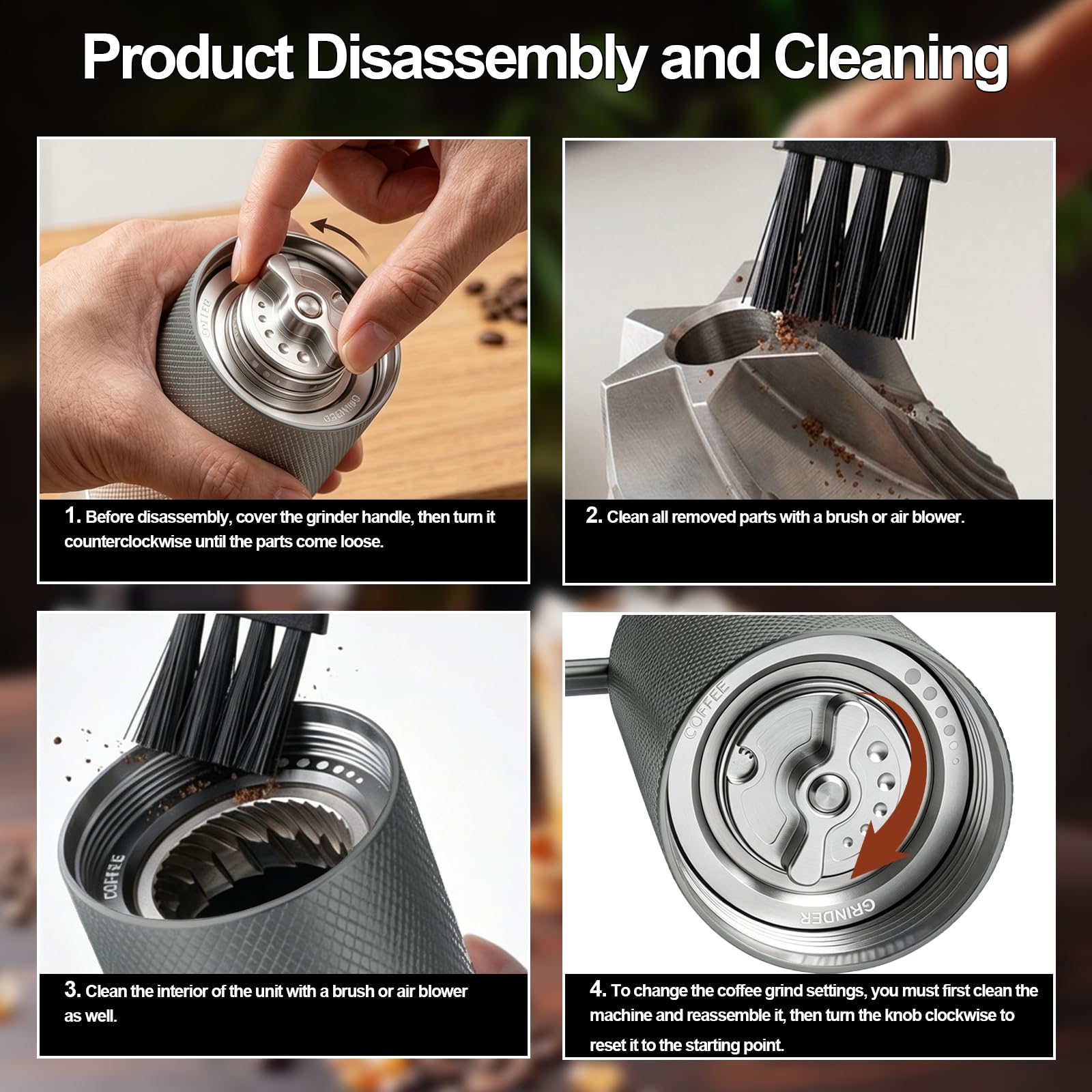 Agilive Manual Coffee Grinder, Adjustable Grinding Settings, Stainless Steel Burrs, Portable