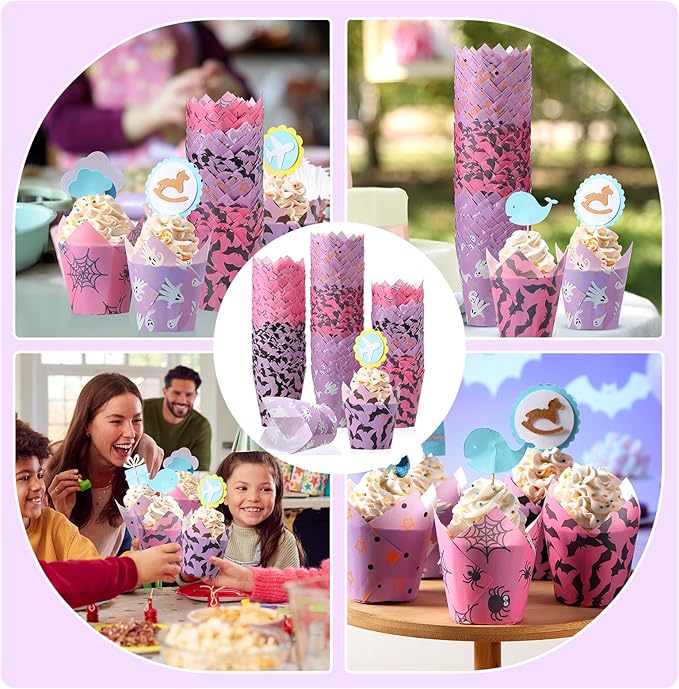 500 Counts Halloween Tulip Cupcake Liners Baking Paper Cups Wrappers Birthday Party Muffin Cupcake Baking Liners Grease Proof Cake Liner Holders for Halloween Party Supplies (Ghost)