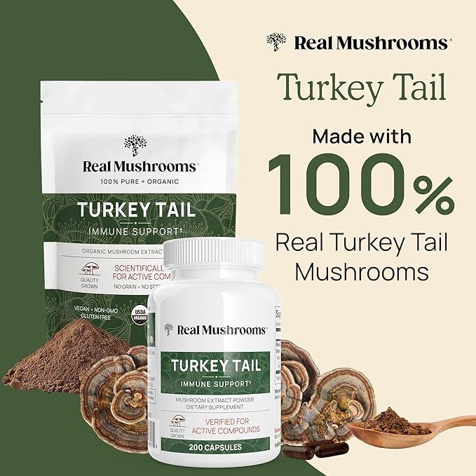 Real Mushrooms Turkey Tail Mushroom Powder ??Organic Turkey Tail Extract from ??for Wellness, Gut Harmony, & Energy Support ??Vegan, Non-GMO, No Fillers ??100 Servings Functional Mushroom Supplement