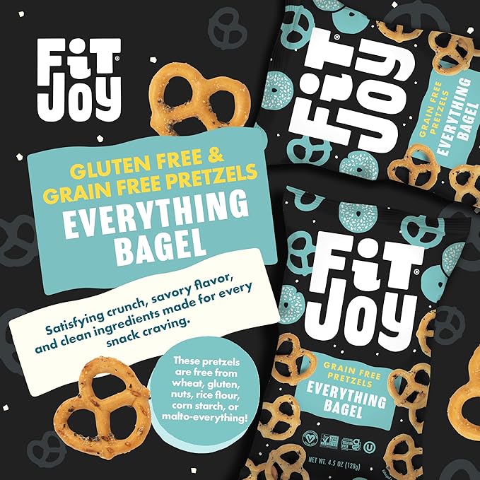 FitJoy Everything Bagel Pretzels (Pack of 6, 4.5 Oz), Dairy, Nut & Gluten Free Snacks, Grain Free Cassava Root & Chickpea Flour Vegan Pretzel Twists, Classic Snack Pretzels for Moms, Children & More