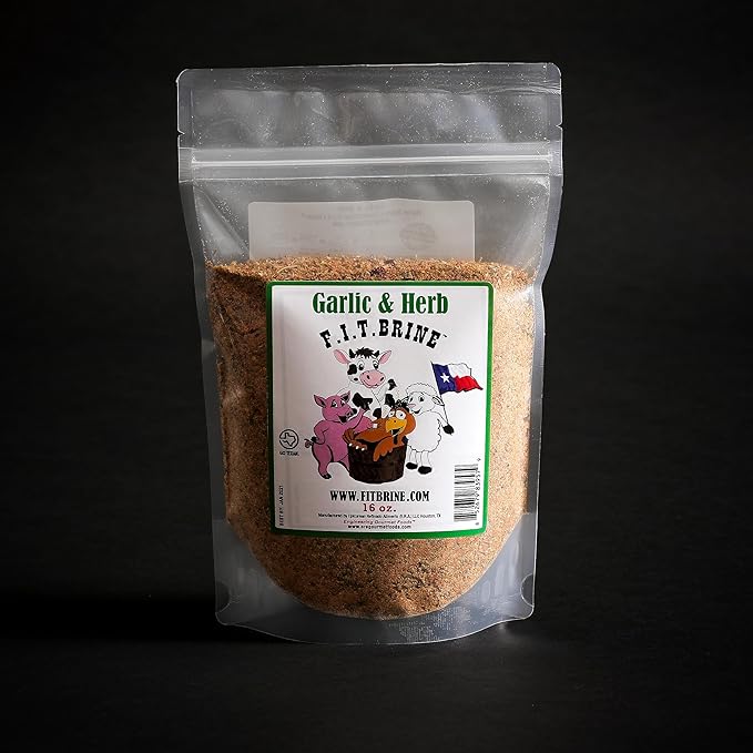 FIT Brine - Flavor Infused Tenderizing Brine - Garlic & Herb, 16oz | Meat Tenderizer & Seasoning | Infuses Flavor & Juicy Texture | All-Natural for Chicken, Turkey, Salmon | Made in Texas.