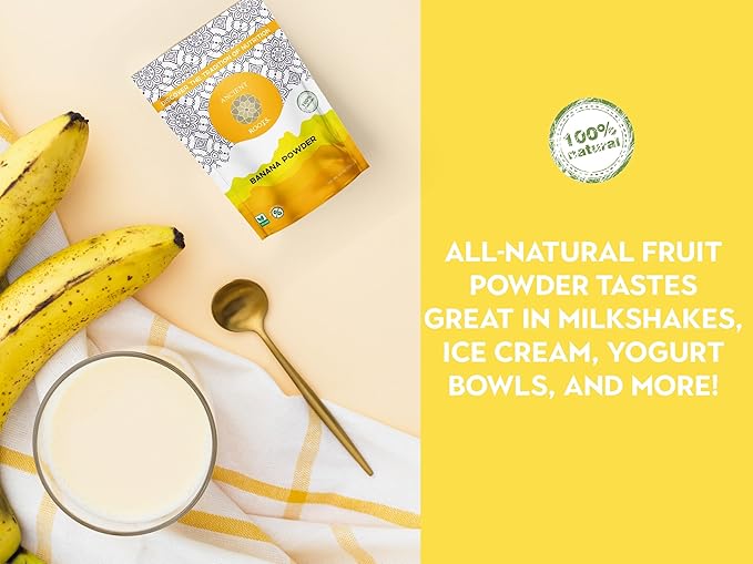 Ancient Roots Banana Powder - Freeze-dried, All-natural, No Sugar Added, Smoothie Mix, Support Digestive Health Naturally, 3.5 ounces (25 servings)
