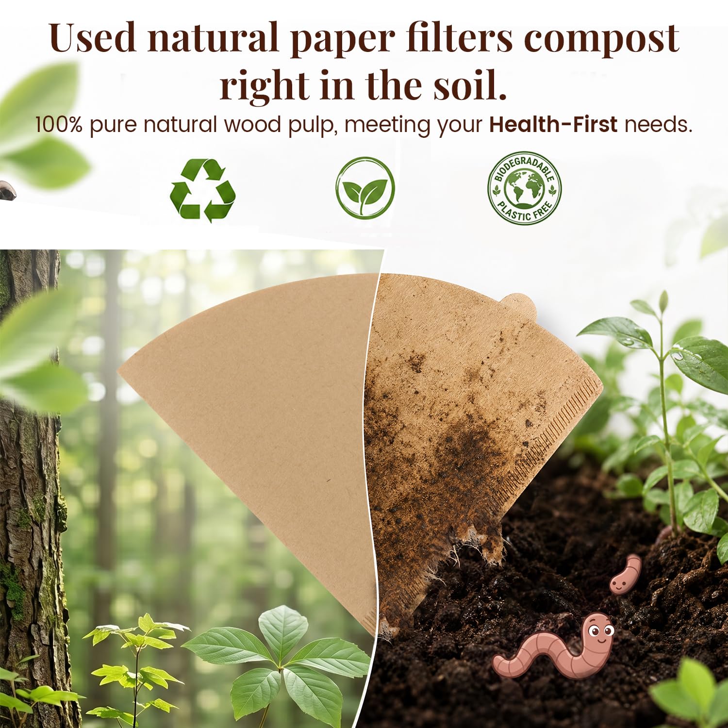 Clinuse Cone Coffee Filters #2, 200 Count Unbleached Size 02 Coffee Filter, Disposable Natural
