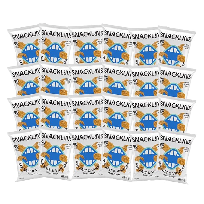 SNACKLINS Plant Based Crisps SEA SALT & VINEGAR - Gluten Free, Grain Free, 100% Kosher, Vegan Healthy Snacks, Crunchy Puffed Snack, Only 100 Calories Per Bag - .9oz Bag (Case of 24)