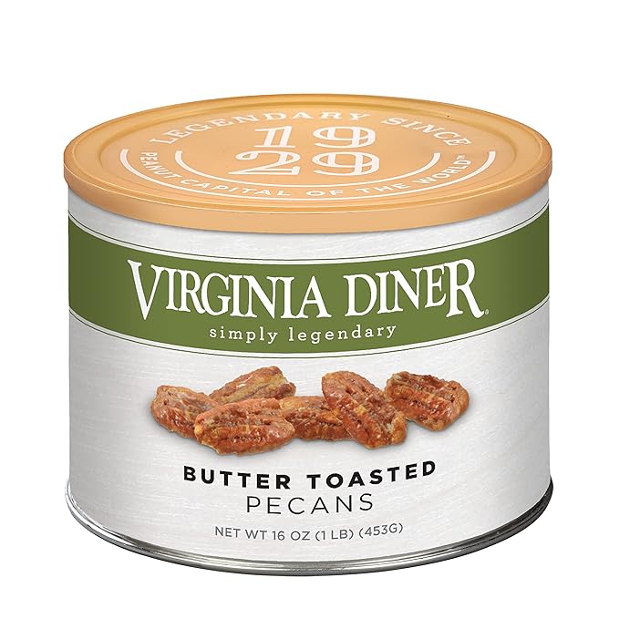 Virginia Diner Butter Toasted Pecans - Sweet Toasted Mammoth Georgia Pecans Gift Non-GMO, Preservative Free Gifts from Virginia Since 1929-16 Oz Can