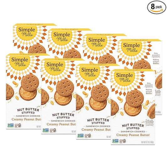 Simple Mills Nut Butter Stuffed Sandwich Cookies, Creamy Peanut Butter, Nothing Artificial, Vegan Friendly, Kosher, Gluten Free & Non-GMO, 6.7 Ounce (Pack of 8)