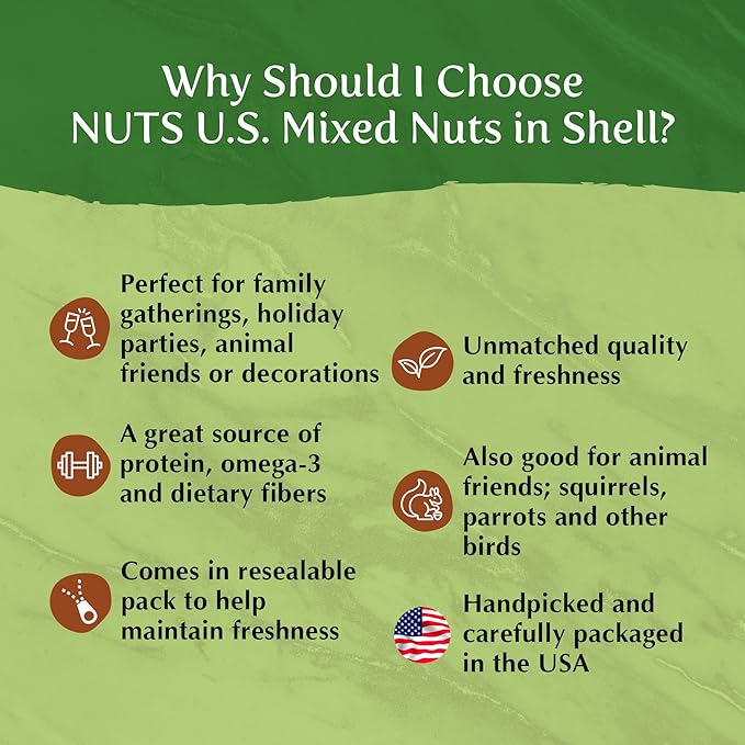 NUTS U.S. ??Mixed Nuts In Shell (Almonds, Walnuts, Hazelnuts, Pecans, Brazil Nuts) | No Added Colors and No Artificial Flavors | Fresh Buttery Taste and Raw |Packed In Resealable Bags!!! (1 LB)