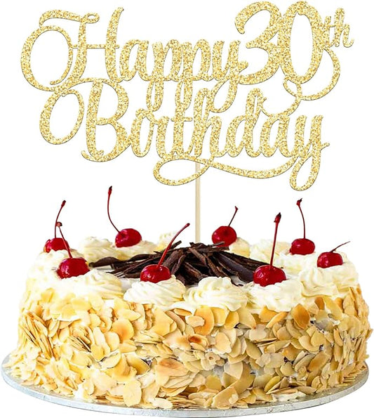 1 Pack Happy 30th Birthday Cake Topper Gold Glitter Number 30 Thirty Years Old Birthday Cake Pick Decoration For 30th Birthday Celebrating Anniversary Party Supplies