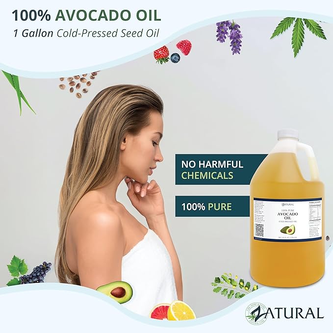 Zatural 100% Avocado Oil Pure Natural without Additives, Clean, Cold Pressed, Non-GMO, Vegan: For Cooking, Frying, Baking and for Sauces, Dressings, Marinades, Salads (1 Gallon)