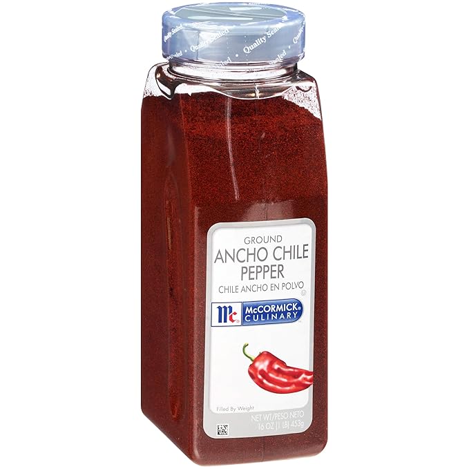 McCormick Culinary Ground Ancho Chile Pepper, 16 oz - One 16 Ounce Container of Ancho Chile Pepper Powder, Great for Mexican Mole, Tacos, Burritos, Fajitas and More