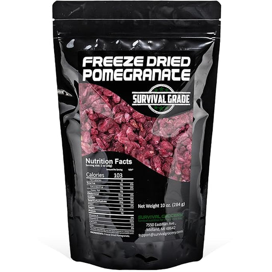 Survival Grocery짰 Freeze Dried Pomegranate Seeds/Arils ??No Sugar Added, No Preservatives, Rich in Antioxidants & Vitamin C ??Ideal for Oatmeal, Smoothies, Granola or Snacking (10 oz./1 Bag)