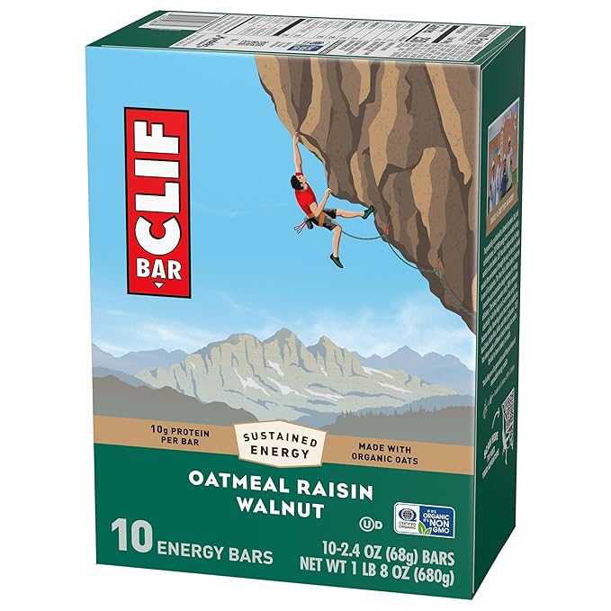 CLIF BAR - Oatmeal Raisin Walnut - Made with Organic Oats - Energy Bars - Non-GMO - Plant Based Protein Bars (10 Pack)