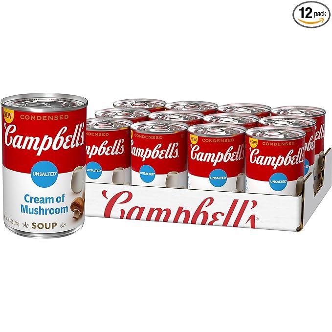 Campbell?™s Condensed Unsalted Cream of Mushroom Soup, 10.5 Ounce Can (Pack of 12), brand is Campbell''s