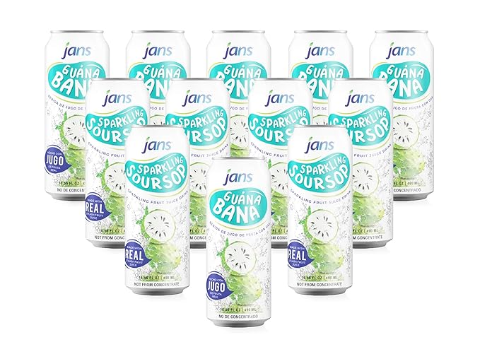Sparkling Soursop Juice (Guanabana), 16.9 oz (Pack of 12) JANS | Soda Drink |100% Pure Soursop Graviola | NOT From Concentrate, Refreshing Taste of the Tropics