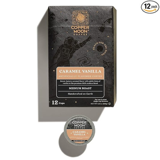 Copper Moon Single Serve Coffee Pods for Keurig K-Cup Brewers, Medium Roast, Caramel Vanilla Blend, 12 Count