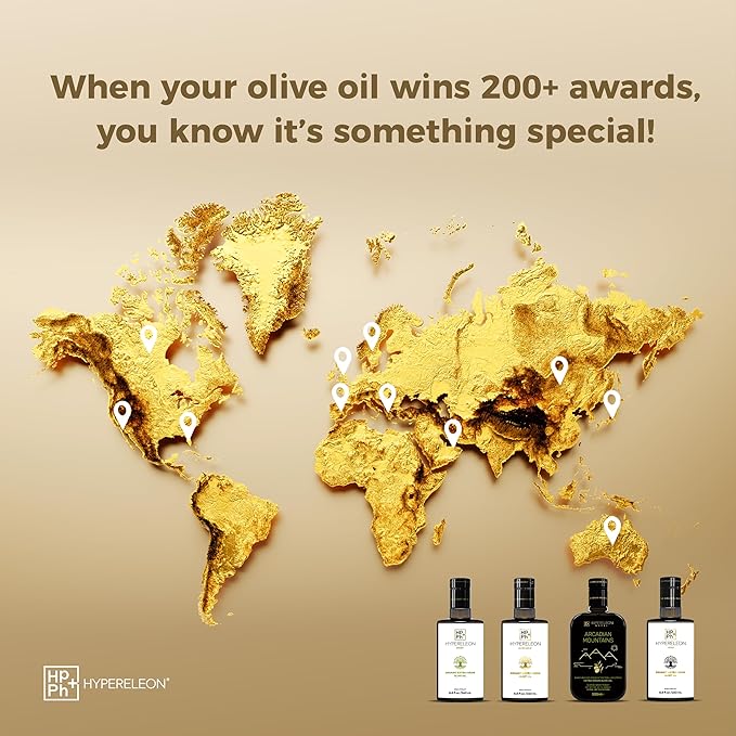 HYPERELEON GREEN | Premium, Organic, Exceptionally High Phenolic, Greek Extra Virgin Olive Oil 100% Pure & Natural | Bio & Unfiltered | 65 Top Global Awards | 260ml (Pack of 6)