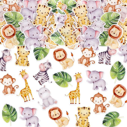 40Pcs Edible Jungle Safari Animal Theme Cupcake Toppers Wafer Paper Jungle Safari Animal Cupcake Toppers Drink Topper Dessert Muffin Cake Picks Cake Decoration for Children Birthday Party Decoration