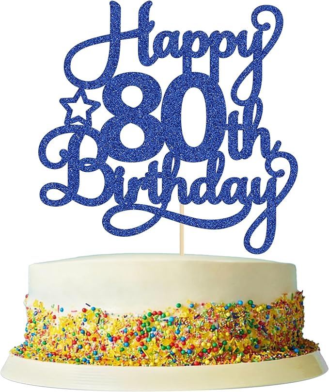 1 Pack Happy 80th Birthday Cake Topper Blue Glitter 80 & Fabulous Cheers to 80 Years Old Birthday Cake Pick for Celebrating 80th Birthday Anniversary Party Cake Decorations Supplies