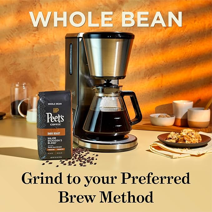 Peet's Coffee, Dark Roast Whole Bean Coffee - Major Dickason's Blend 36 Ounces (2 Bags of 18 Ounces)