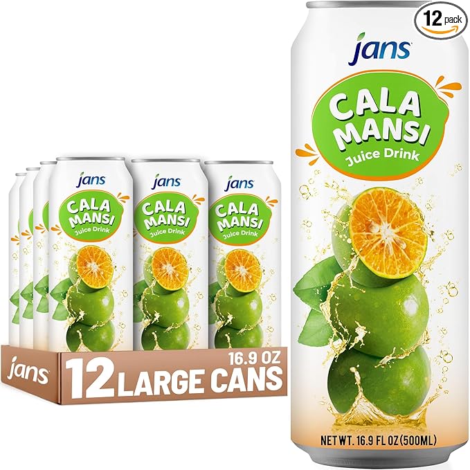 Jans Golden Lime Juice Calamansi Drink (16.9 oz Cans, 12-Pack) ??Philippine Kalamansi Citrus Beverage ??Natural Lemoncito Yuzu Style Lime Drink, Lemon, Orange, Tangerine, Citrus Substitute | From Pure Calamansi Extract