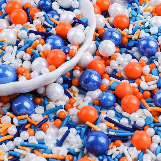 Orange and Blue Sprinkles for Cake Decorating, Edible Pearl and Jimmies Mix, Perfect for Cake Decorations, Baking, Ice Cream, Cookies, Cupcake Toppers