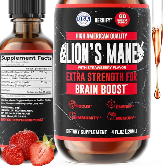 HERBIFY Lions Mane Supplement - Daily Mushroom Supplement for Memory, Focus & Clarity - Brain