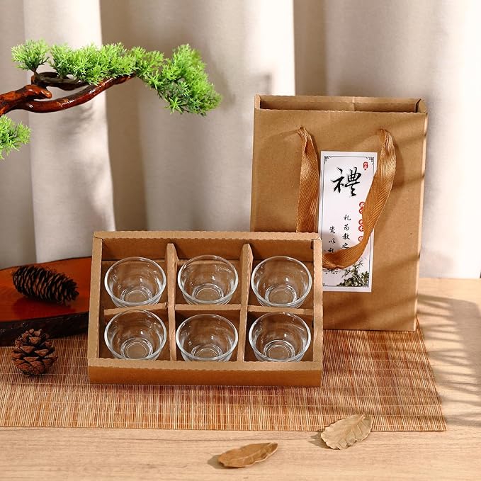 Skyley 6 Pieces Korean Soju Shot Glasses Sets Porcelain Cups Korean Ceramic Cups Tea Accessories Drinkware, Handcrafted Ceramic(Clear,Elegant Pattern)