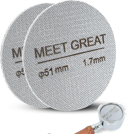 Meet Great- 2 Packs 51mm Espresso Puck Screen, 1.7mm Thickness 150?œm 316L Stainless Steel, Upgraded Reusable Coffee Filter Screen for 51mm Breville Portafilter Filter Basket