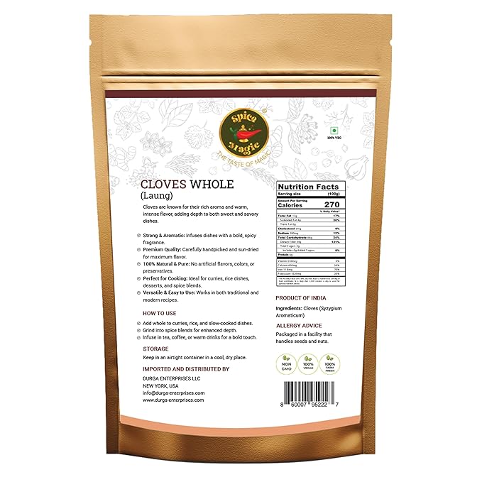 Whole Cloves - Premium Quality, Fresh & Aromatic, Non-GMO, Perfect for Cooking, Baking, and Beverages (3.5 oz) From SPICE MAGIC