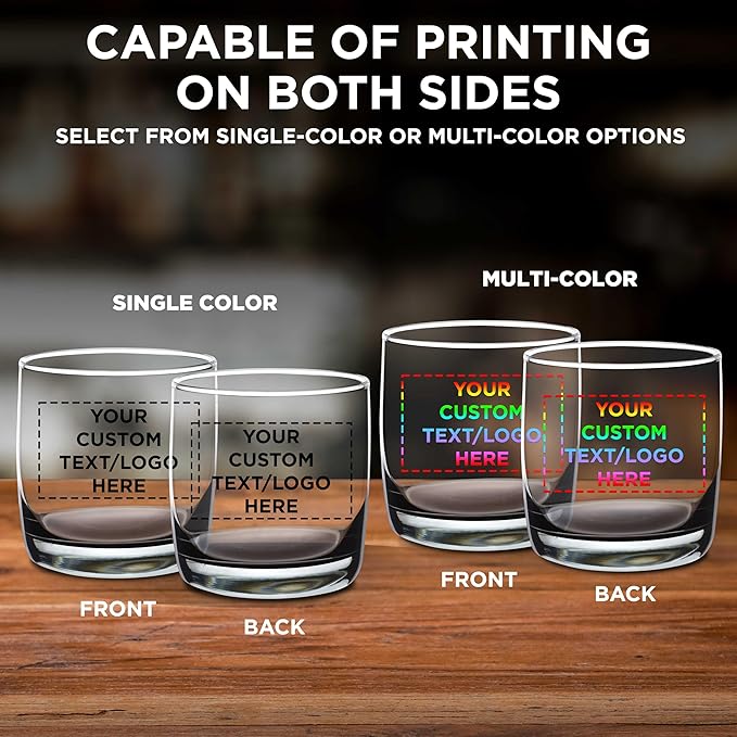 DISCOUNT PROMOS Custom Whiskey Glasses 10 oz Set of 100, Personalized Bulk Pack - Heavy Base Old Fashioned Glass, Perfect for Scotch, Bourbon, Whiskey, Cocktail - Black Bottom Color