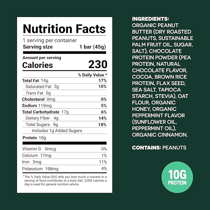 FROPRO Plant Protein Snack Bars - Plant Based Protein Bars, All-Natural, Gluten, Dairy, & Soy Free, High Protein Bars with Low Calories | Mint, 12 Pack