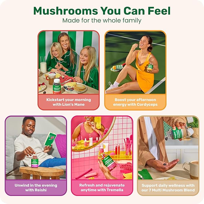 Fungies Mushroom Gummy 3-Pack Bundle, Lion's Mane, Cordyceps & Reishi Gummies for Adults - Mushroom Gummies Supports Brain Health, Gut Health, Energy & Daily Wellness - 180 Servings