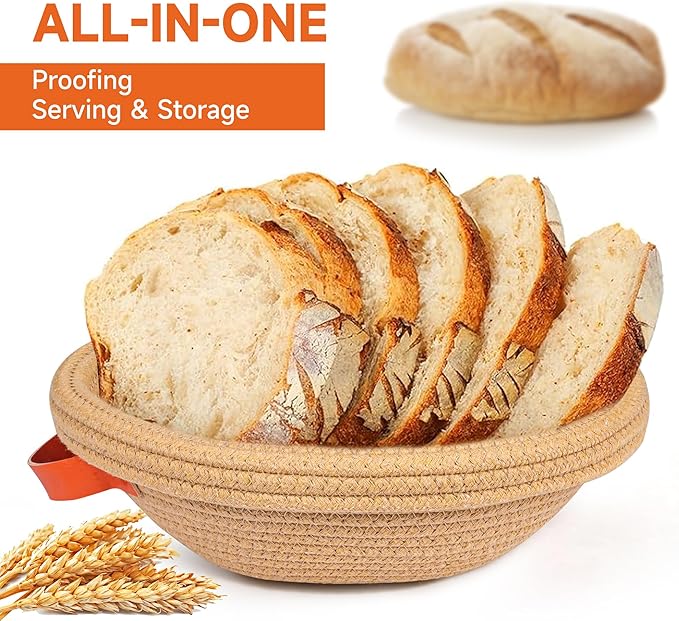 Banneton Bread Proofing Basket ??Oval & Round Handmade Cotton Rope Sourdough Proofing Basket with Liner & Cover (Perfect for Sourdough & Artisan Bread Set (1 Round 1 Oval)