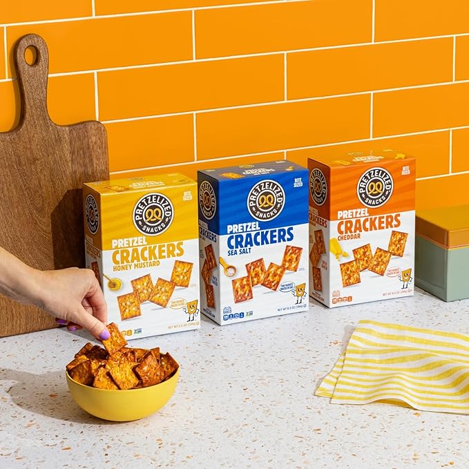 Pretzelized Pretzel Cracker 12 Pack Variety - Sea Salt, Cheddar, Honey Mustard Pretzelized Snacks Multipack, 6.5 oz Boxes, Kosher