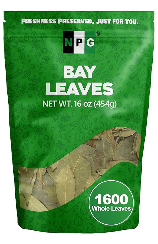 NPG Whole Bay Leaves 16 Oz, Dried Laurel Leaf, Aromatic Spice Herbs for Cooking Stew, Soup, Sauces, Seafood, Meat, and Vegetable Dishes