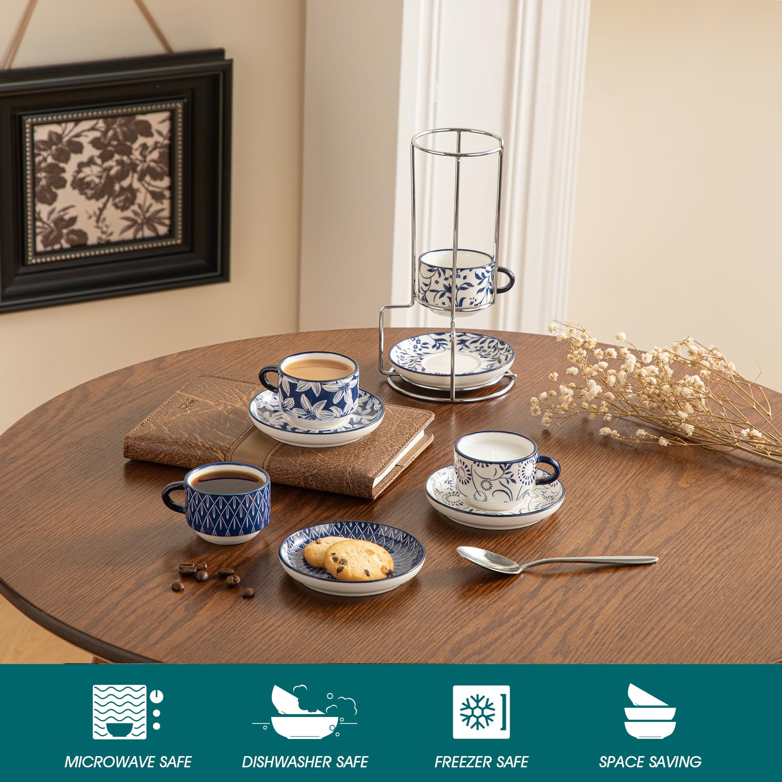 vancasso 2.5 OZ Espresso Cups Set of 4, Porcelain Stackable Cappuccino Cups