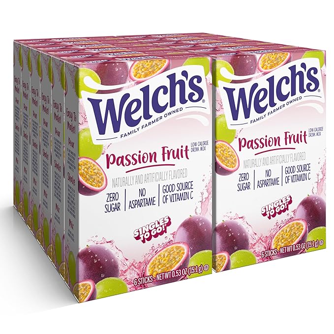 Welch's Singles To Go Water Drink Mix - Passion Fruit Powder Sticks (12 Boxes with 6 Packets Each - 72 Total Servings)