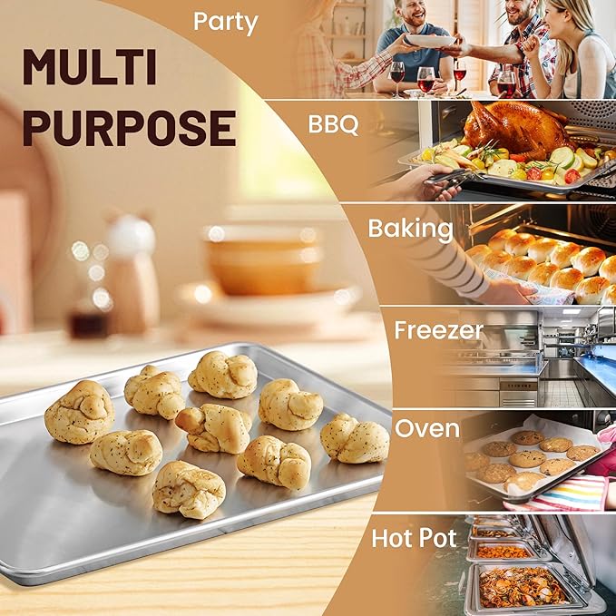 6 Pack Full Size Baking Sheet Pan Aluminum Commercial Pan for Oven Freezer Bakery Hotel Restaurant 18" × 26"