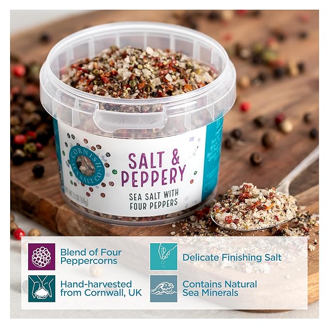 Cornish Sea Salt & Peppery Seasoning | Cooking & Hydration | Hand-Harvested in Celtic Waters | 2.1 oz Resealable Tub (Pack of 2)