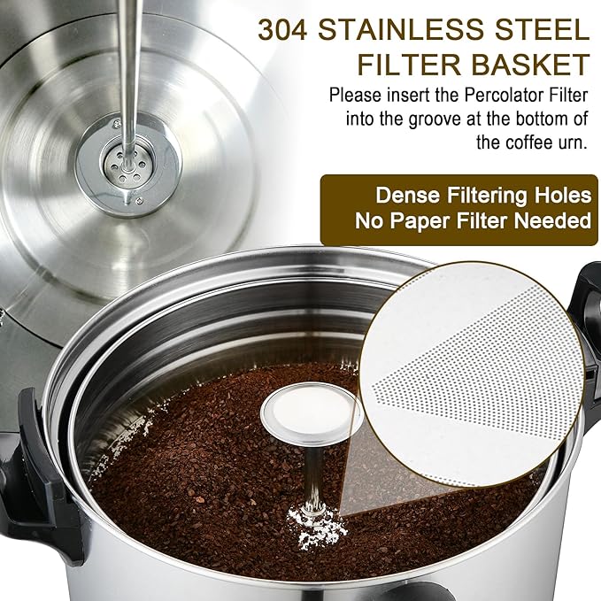 Commercial Coffee Urn Large Coffee Maker 100 Cup Coffee Maker Industrial Coffee Dispenser 1300W Quick Brew Dual Wall Stainless Steel Hot Water Urn Tea Maker Machine for Wedding, Catering, Events