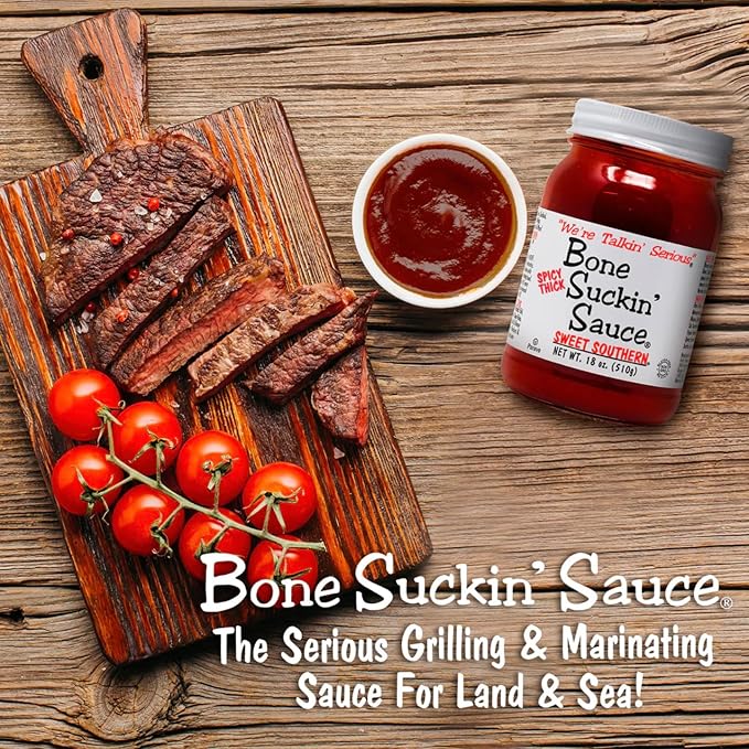 Bone Suckin' Sauce Sweet Southern BBQ Sauce, Gluten-Free, Non-GMO, Kosher, Sweetened with Cane Sugar & Molasses, All-Purpose Barbecue Sauce, For Ribs, Chicken, Pork, Beef (1 Count, Spicy Think Sweet Southern)