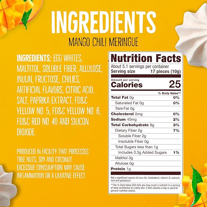 Don't Worry Snacks ??Low Calorie Meringue Cookies | Mango & Tamarind Chili | Gluten Free, Keto, Low Carb, Healthy Snacks, Cookies for All Diets ??4 Pack